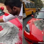 बेंगलुरु के उद्यमी ने गड्ढों से परेशान होकर Porsche के बोनट पर सीमेंट मिलाकर सड़क ठीक की