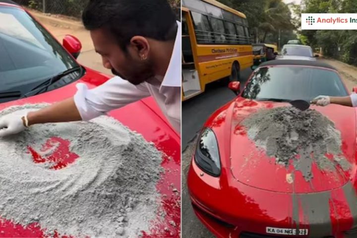 बेंगलुरु के उद्यमी ने गड्ढों से परेशान होकर Porsche के बोनट पर सीमेंट मिलाकर सड़क ठीक की